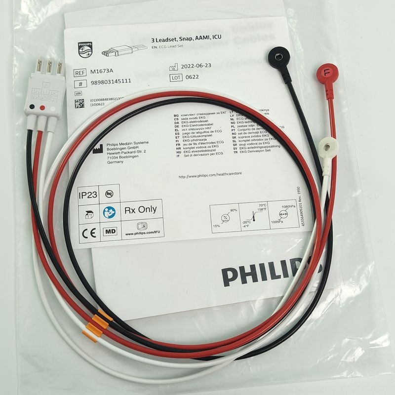 REF M1673A 필립 환자 모니터 CBL 3 리드셋 스냅 AAMI ICU PN 989803145111