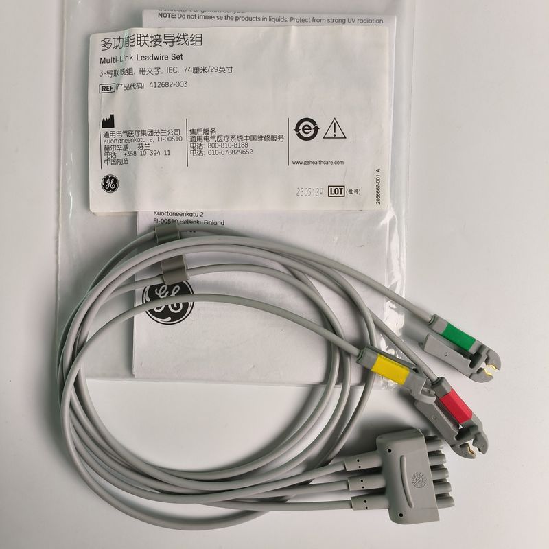 케어퓨전 GE 오리지널 멀티 링크 ECG 리드 와이어 3-리드 그래버 IEC 74cm / 29in. REF: 412682-003