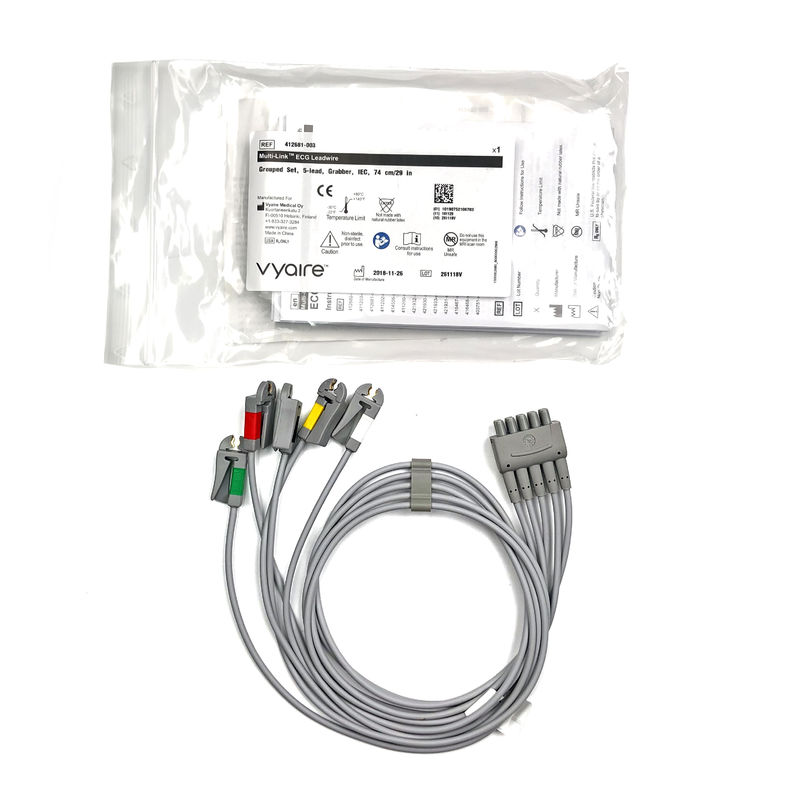 GE Ref:412681-003 멀티 링크 ECG 리드 와이어 그룹 세트,5 - 리드, 그랩버, IEC 74 CM / 29 IN
